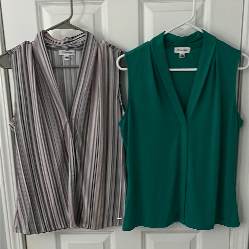 Calvin Klein M Green and Striped Sleeveless Tops